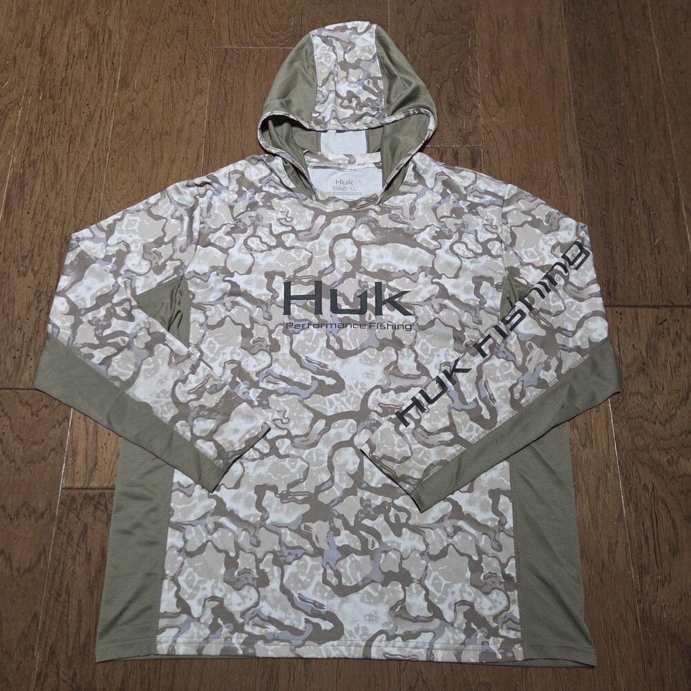 Huk Fishing Hoodie Mens XL Camo Performance Long Sleeve Shirt Lightweight